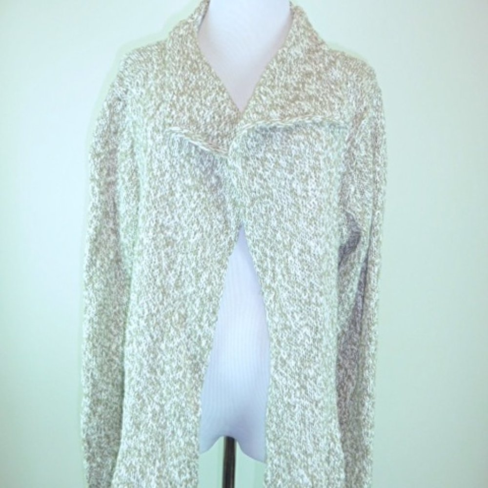 EILEEN FISHER tweed cotton DRAPE CARDIGAN XL cream tan